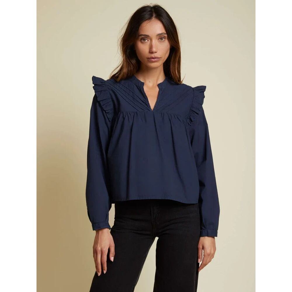 Nation LTD Women's Sz Medium Tilly Ruffle Long Sleeve Blouse Night Horizon Blue